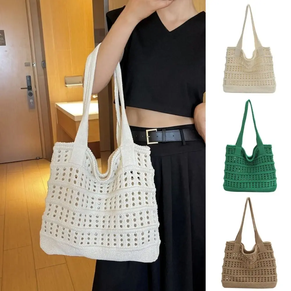 

Простая летняя женская соломенная тканая сумка, ленивый стиль, ажурная вязаная сумка, сумка для подмышек, большая вместительная сумка для отдыха