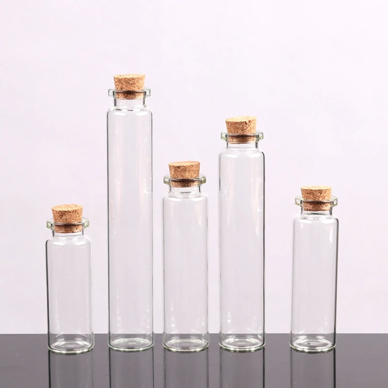 7ml-20ml Small Bottles with Cork Stoppers Tiny Vials Small Clear Glass Jars Lids Storage Dropshipping