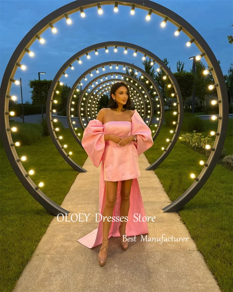 OLOEY-Robe de soirée courte rose, tenue de Rh, manches courtes bouffantes, sans bretelles, mini jupe d'été, robe de cocktail, quelle que soit la femme africaine