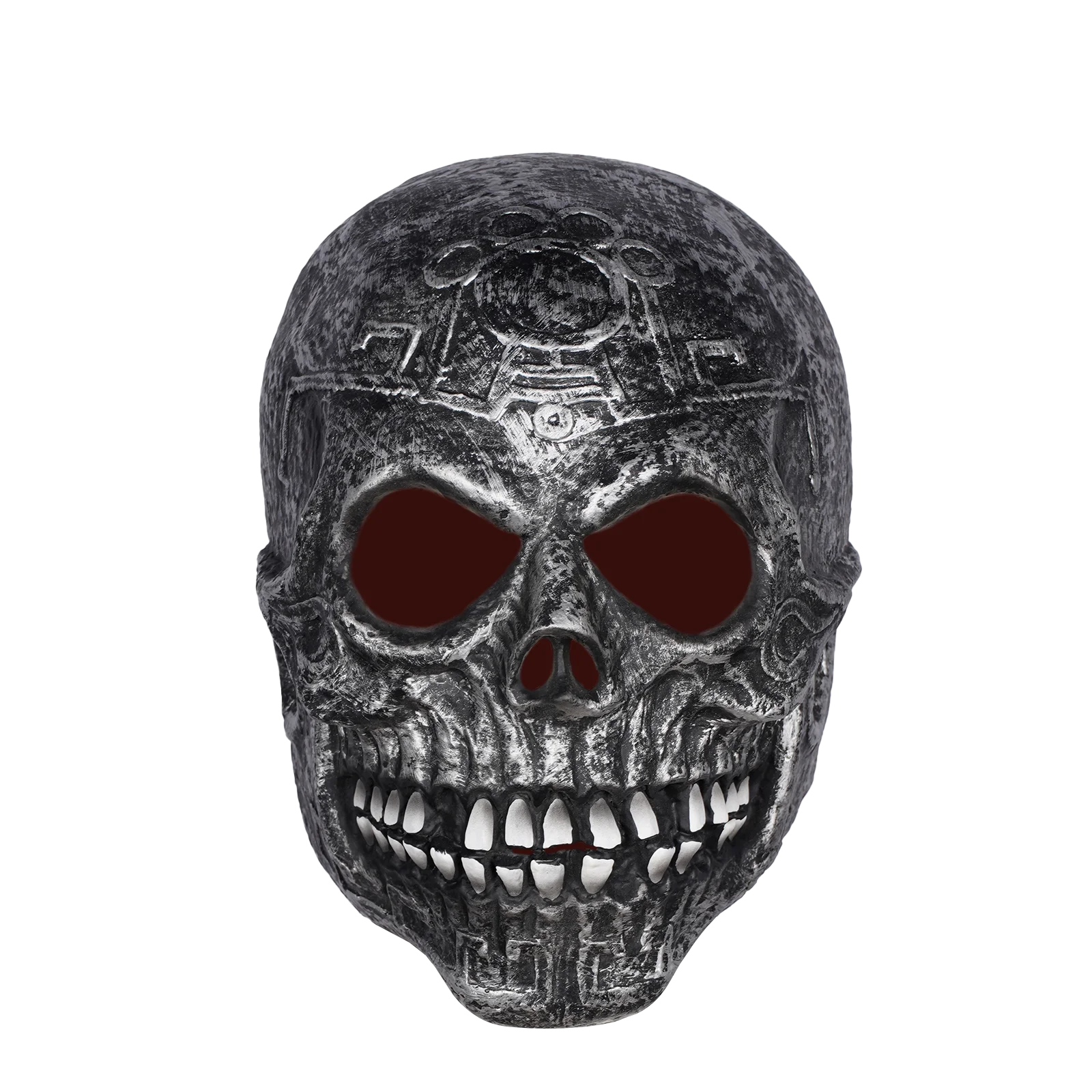 Vintage Silver Totem Skull Latex Full Face Mask Halloween Haunted House Dark Myth Cosplay Prop view 3