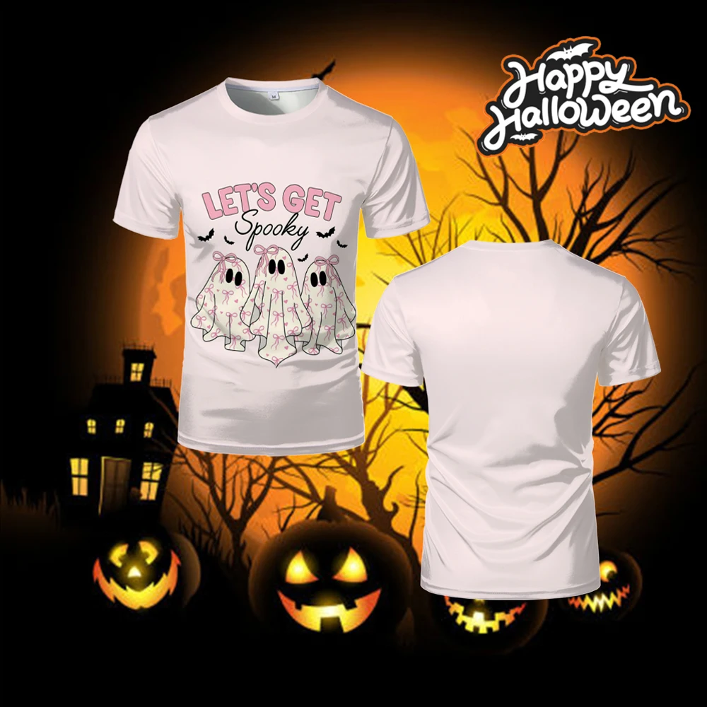 

Fun Halloween Party Short-sleeved Tops Pumpkin Castle Pattern Print Casual T-shirt Trendy Quick-drying Breathable Unisex T shirt