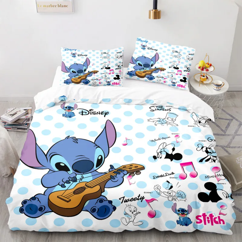 Imagem -03 - Disney Stitch Angel Quilt Bedding Conjunto para Crianças Capa de Edredão Fronha Anime dos Desenhos Animados Kawaii Completo Gêmeo Rainha Rei Cama Confortável