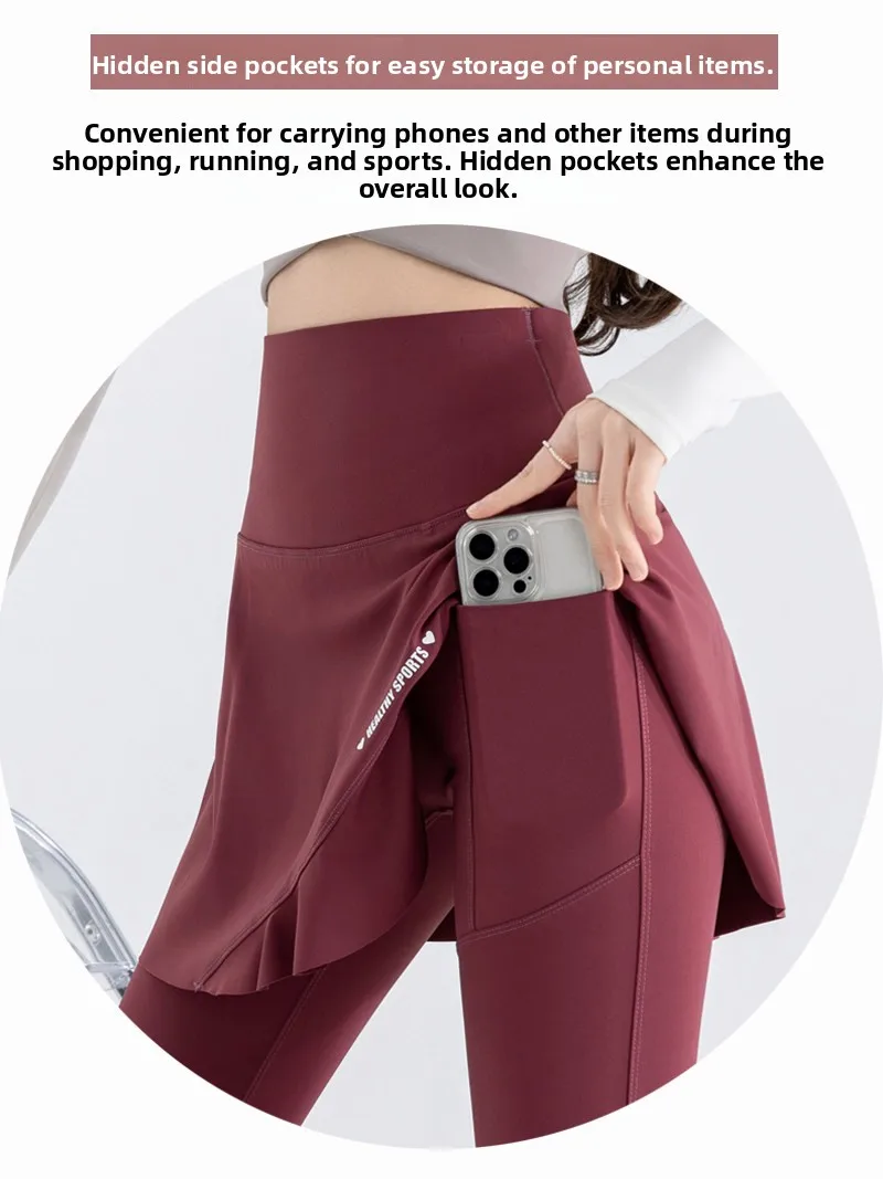 Pantalones de Yoga con forro de Fce de cintura alta, pantalones deportivos para mujer, diseño de aleta arca falsa de dos piezas, Otoño Invierno, Bot de talla grande