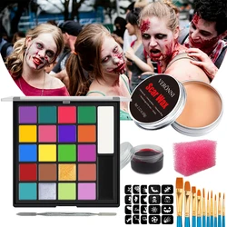 22 Colors Face Paint Fake Blood Body Painting Set Suit for Children's & Adult Fancy Dress Beauty Palette Oil and Brush Halloween