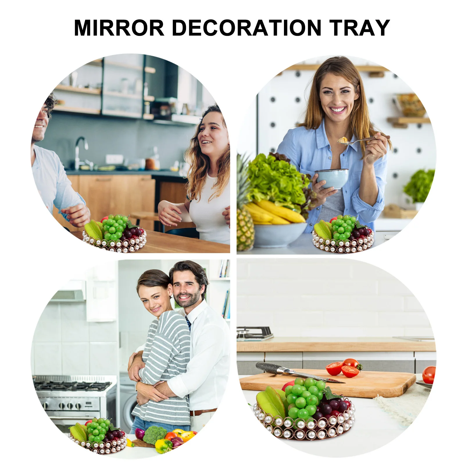 

1Pcs Mirrored Decorative Tray with Simulated Pearls Jewelry Storage Display for Bedroom Living Room Table Top