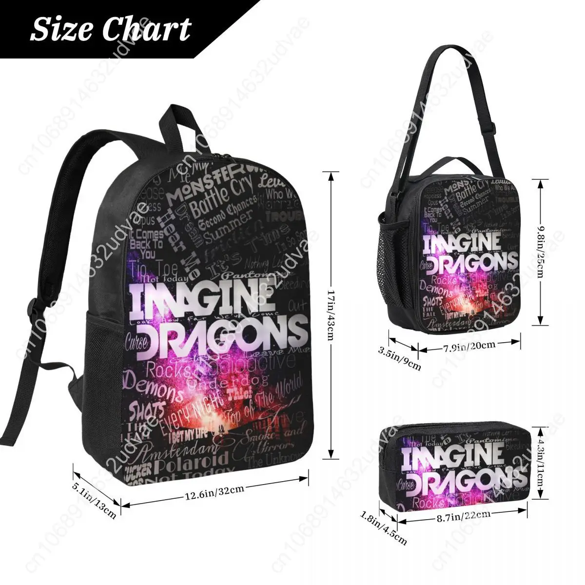 Imagine Dragons Backpack Student Boys Girls BookBag School Bag Laptop Shoulder Bags 3ps Insulated Lunch Bag Pencil Case