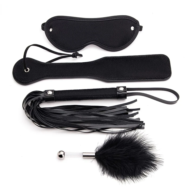 TleMeny 4Pcs Bondage Set BDSM Kits Eye Mask Whip Spanking Paddle Feather Stick Sex Adult Games Erotic Sex Toys For Women Couples