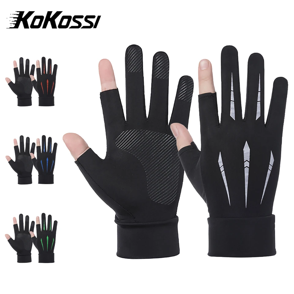 

KoKossi Summer Men's Lightweight Two Finger Ice Silk Gloves Sunscreen Touch Screen Driving Fishing Cycling Breathable Non-slip