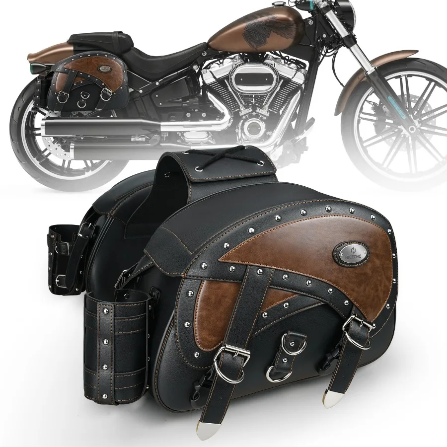 

35L Large Motorcycle Leather Saddlebags Waterproof For Harley Dyna Low Rider