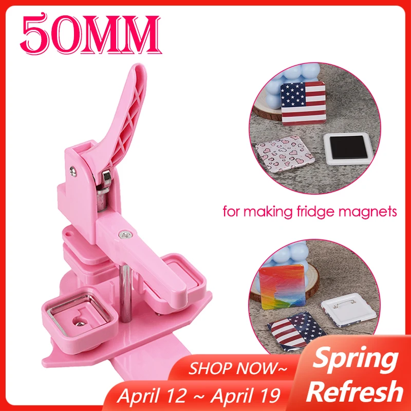 

Square Badge Making Machine DIY Making 50MM Magnet Refrigerator Badges / Button Pins Manual Press Button Maker