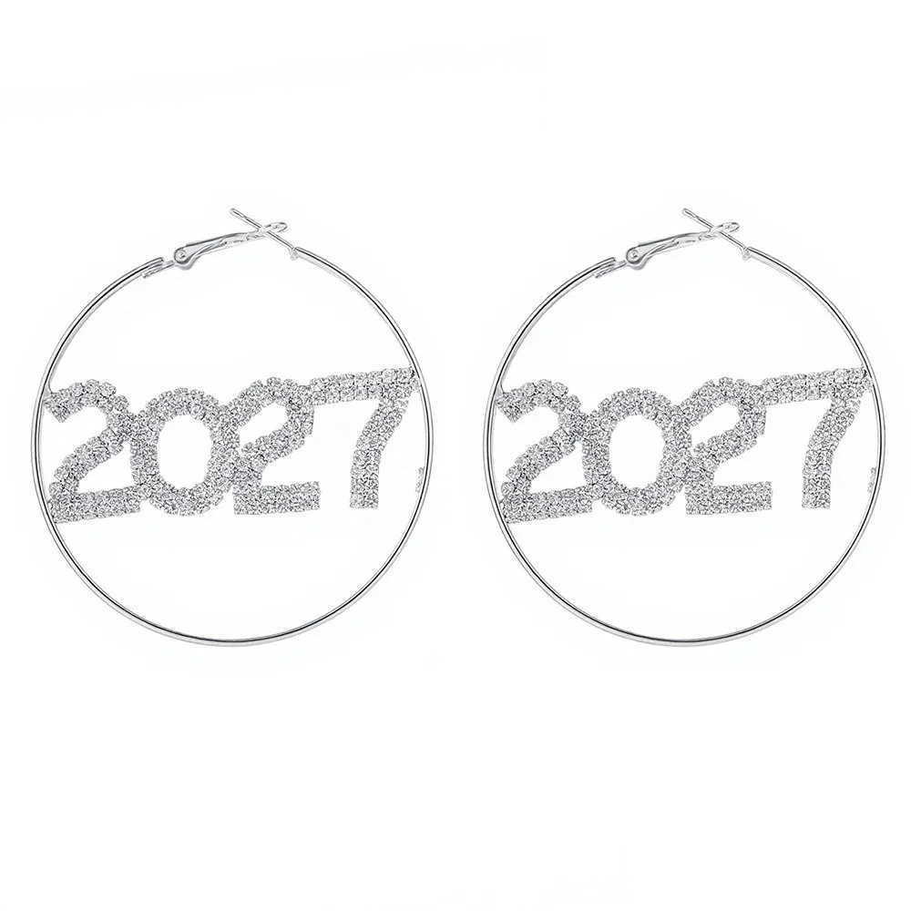 Trendy Elegant 2027 Digital Earrings Rhinestone Fashion Happy New Year Earrings Shiny Long Drop Stud Earrings New Year