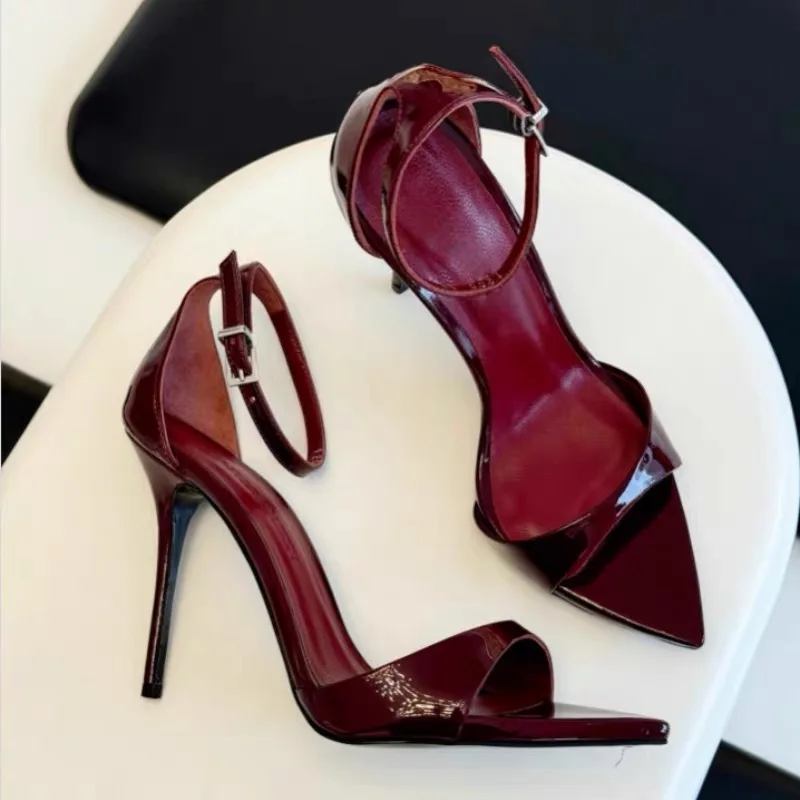 New sexy white high-heeled shoes with pointed toes and exposed toes, straight buckle with thin heels, fashion shoes