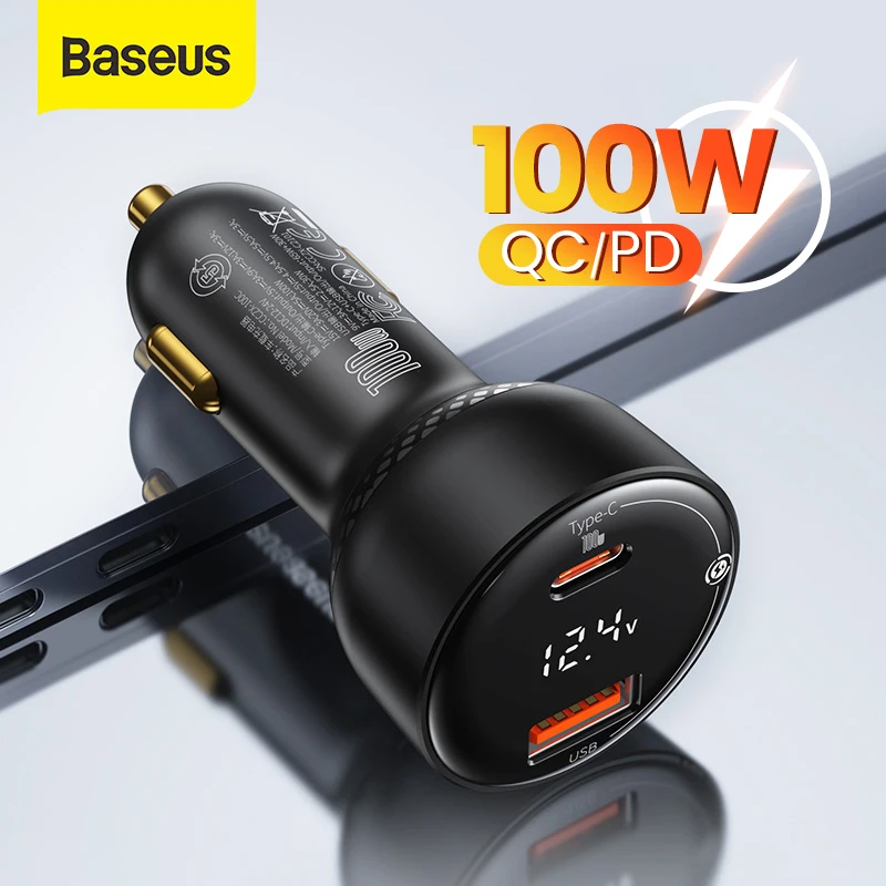 

Baseus Digital Display 100W PD Fast Charging Car Charger PPS Dual Port USB Type C Quick Charge 4.0 3.0 Phone Charger For iPhone