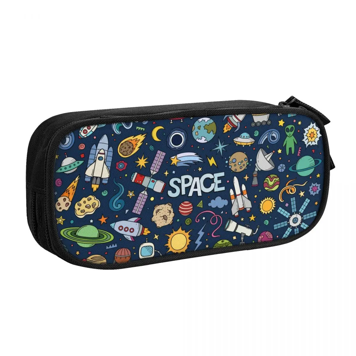 Imagem -02 - Estojos de Lápis Personalizados para Meninas e Meninos Universo Espacial Sol Planeta Astronauta Nave Espacial Grande Capacidade Material Escolar