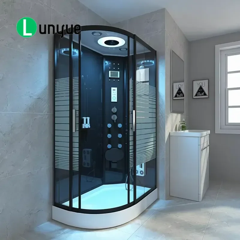 Luxury One Piece Tempered Glass Sliding Shower Enclosure Aluminum Frame Household Bathroom Cabin Durable Waterproof Easy