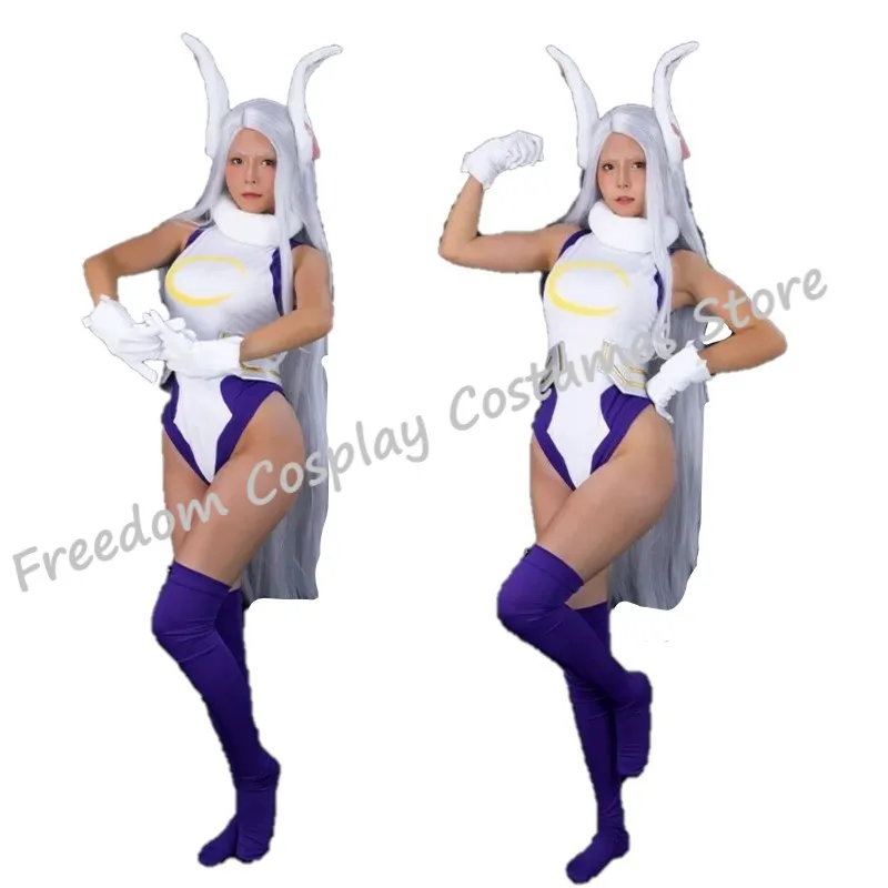 Disfraz de Anime My Academia Miruko, peluca de héroe de conejo, monos sexys ajustados con estampado, traje de fiesta de Carnaval Kawaii para mujer