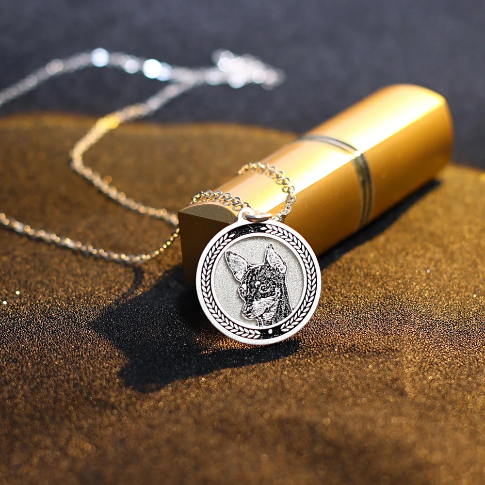 

Luxury Customize Sculpture Carving 925 Sterling Silver Necklace Pet Picture Portrait Coin Pendant Gifts Jewelry