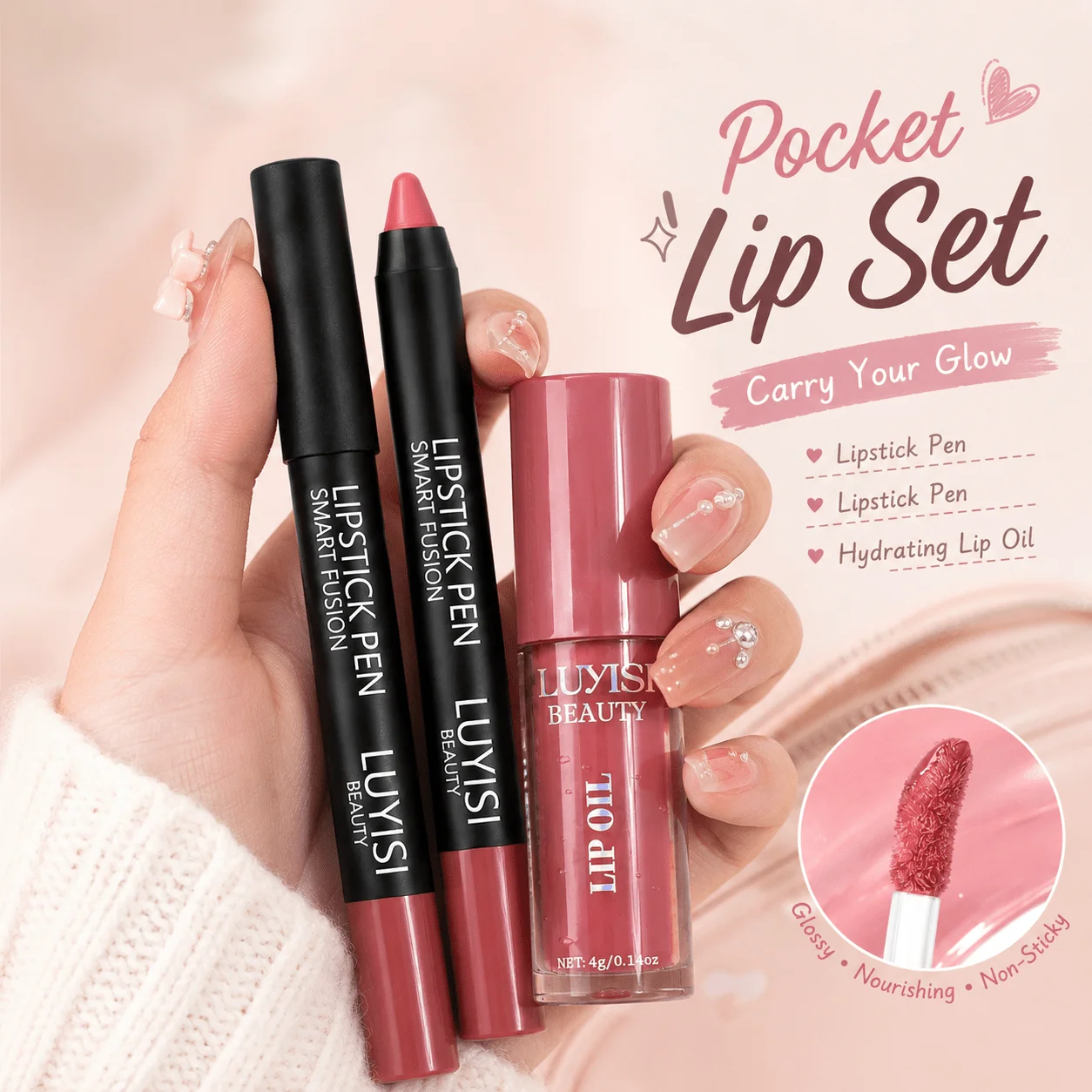 2pcs/Set Lip Makeup:1PC Matte Lip Lipstick+1pc Moisturizing Lip Oil,Texture&Soft Lip Kit,Moisture And Waterproof.Glossy Finish. - view 6