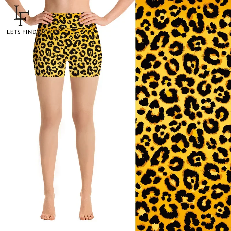 Letsfind verão nova sexy leopard grão impressão magro leggings curtos das mulheres de cintura alta aptidão poliéster leggings