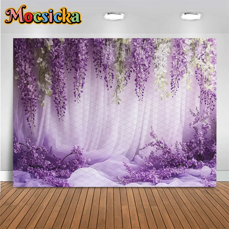 Mocsicka Wedding Photography Wall Background Photo Studio Wisteria Purple Curtains Decors Portrait Backdrops Mother's Day Banner