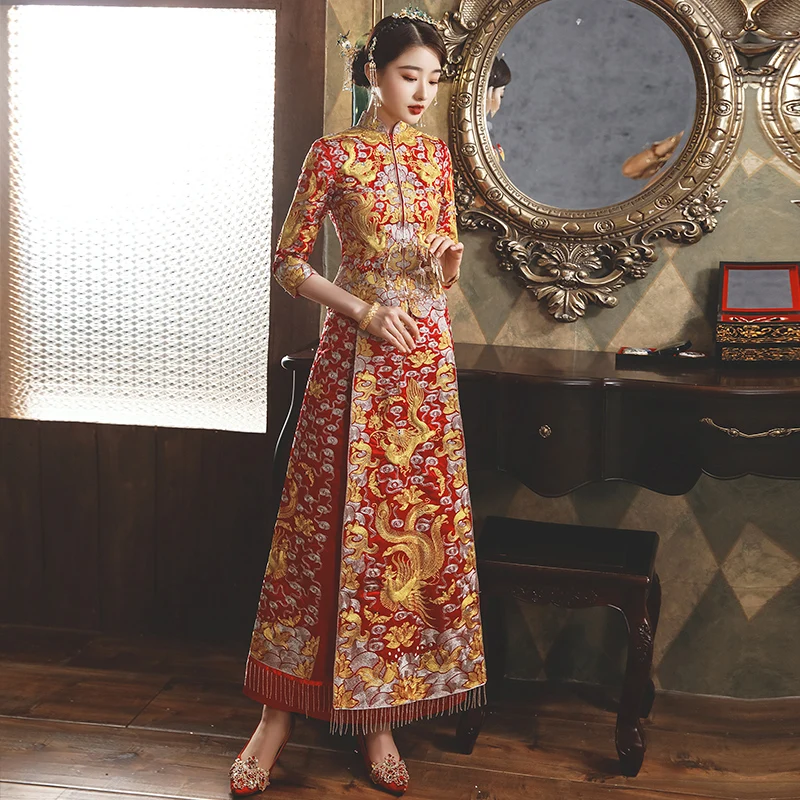 Dragon and Phoenix Embroidery Clothing Chinese Style Classical Wedding Dress Wedding Dress