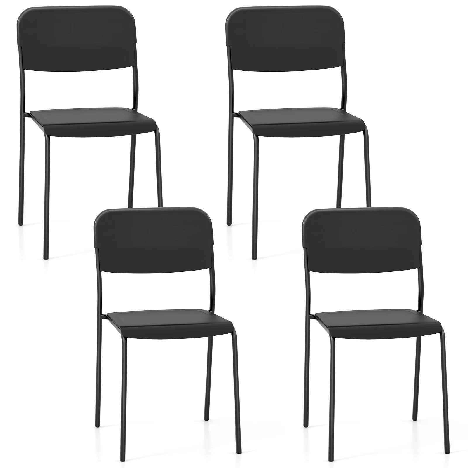 GOFLAME Modern Dining Chairs Set of 4, Stackable Kitchen Chairs w/ Tilted Backrest & Sturdy Metal Legs Black