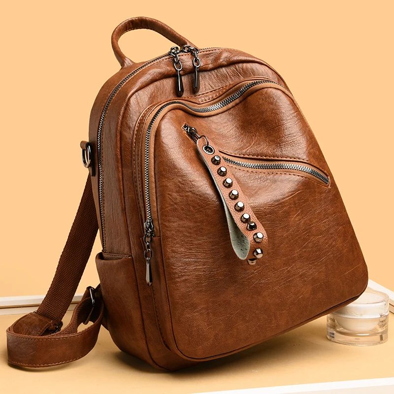 Hot Fashion Women Leather Backpack Large Capacity Female Shoulder Bag Ladies Casual School Travel Bag for Teenage Girls Mochilas