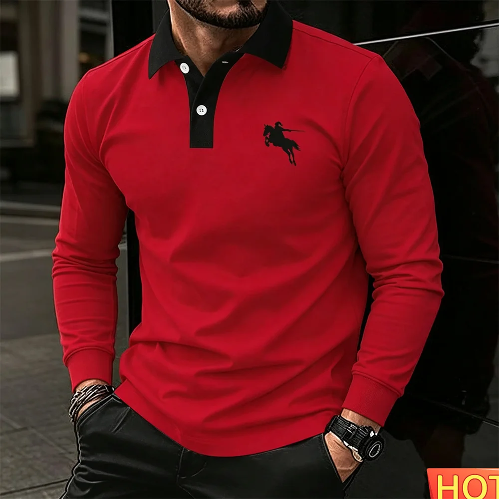Men's Autumn Winter Long Sleeved Polo shirt Golf Polo Solid Color Men's polo Casual Men's shirt Outdoor Sweatshirt Mens clothing