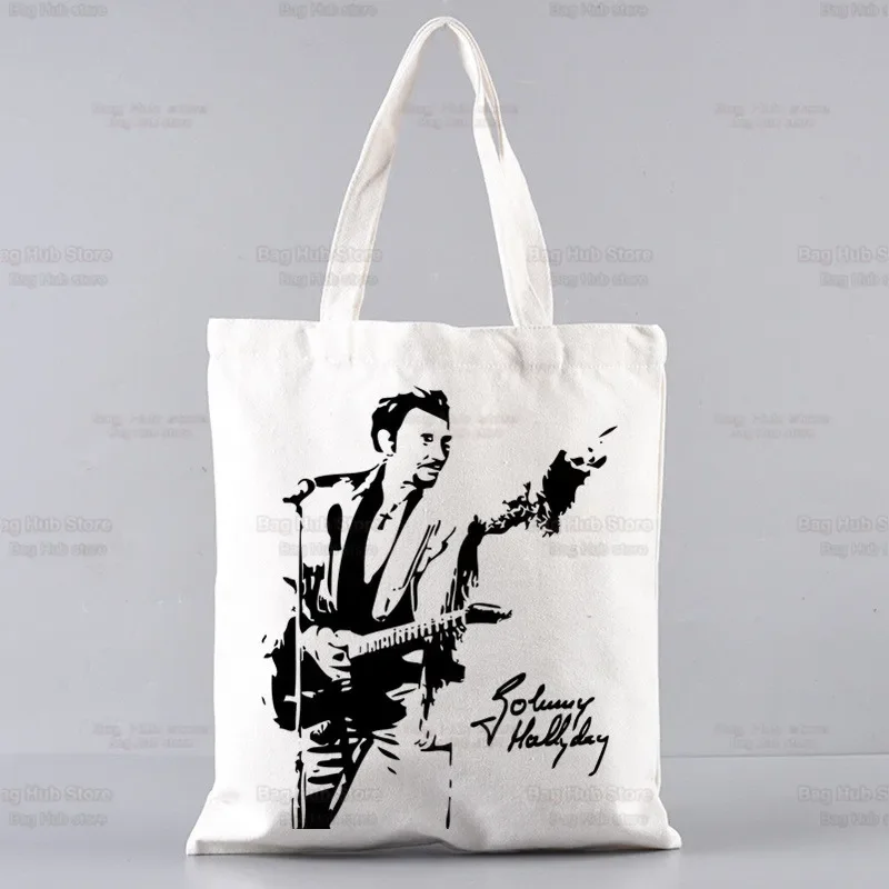 Johnny Hallyday Singer Rock Shopper Bags Shopping Bag Tote Bag Shoulder Bag Canvas Bags Large Capacity College Handbag