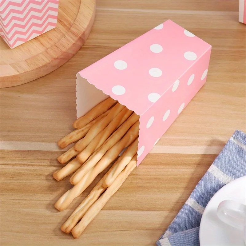 12pcs/pack, Pink Paper Popcorn Boxes, Striped Polka Dot Candy Box For Party Favor Great For Home Movie Theater Carnival view 5