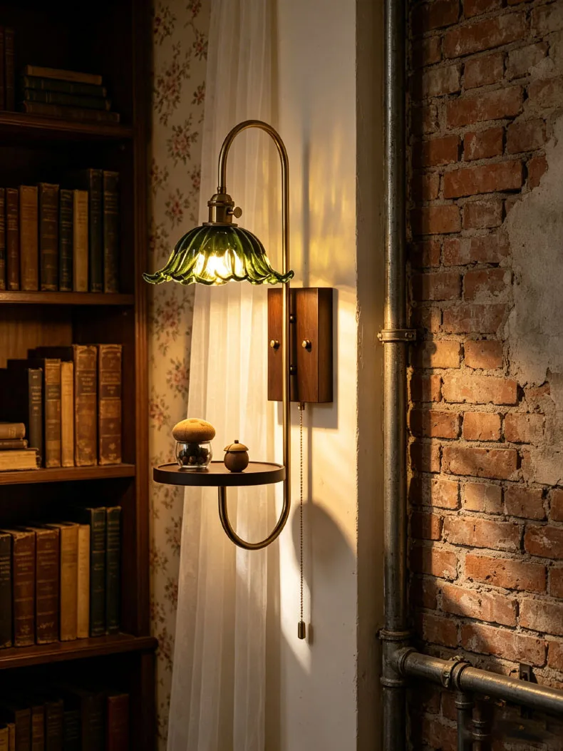 Amber Green Glass Wall Lamp Bedroom Foyer Hotel Art Sconce