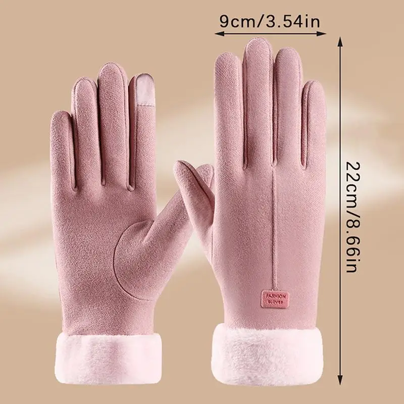 Die warmen Winterhandschuhe für Damen sind winddicht und kältebeständig, haben ein dickes Futter aus Kunstfell und sind als Touchscreen-Handschuhe geeignet. – Detail 1