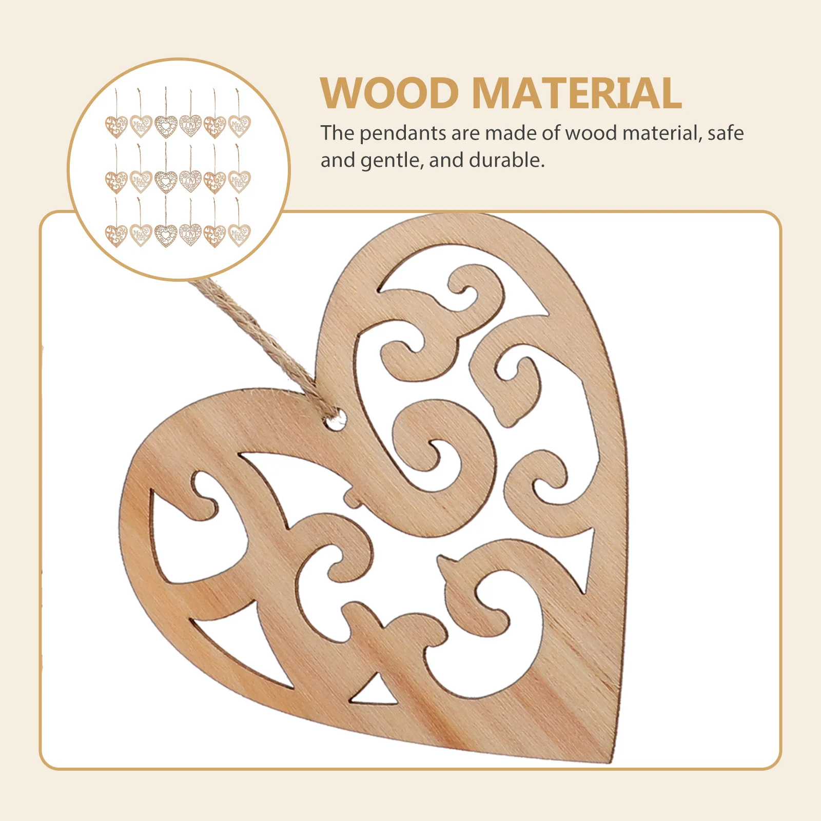 

40Pcs Wooden Heart Shape Pendants Pre-Hole DIY Hanging Ornaments Romantic Wall Door Window Decoration Wooden Embellishments
