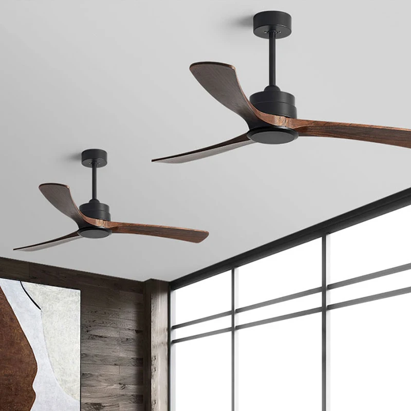 52 Inch Low Profile Ceiling Fan With Light 3 Carved Wood Fan Blade Modern Flush Mount Ceiling Fan Noiseless Reversible DC Motor