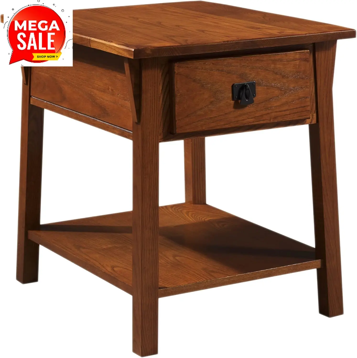 Mission End Table, Solid Wood, 1 Storage Drawer, Secret Compartment, Bottom Display Shelf, Easy-Assembly, For Living Room/Bedroo