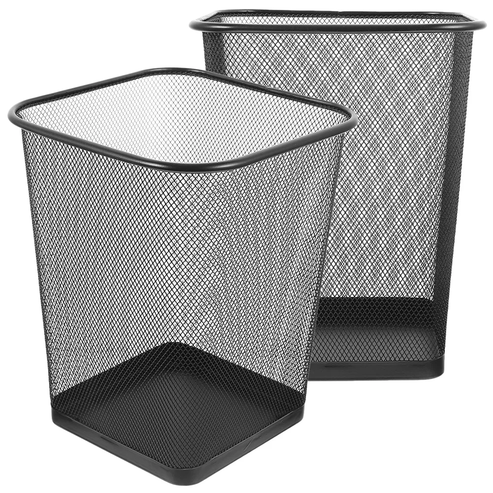

2Pcs Metal Mesh Wastebaskets Square Design Iron Frame for Home Office Bedroom Kitchen Trash Bin Metal Mesh Trash Can