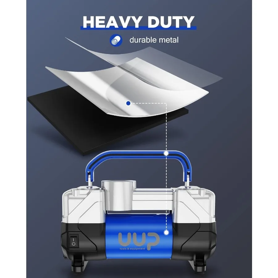 مضخة هواء محمولة شديدة التحمل مع ضوء LED للطوارئ لشاحنة SUV سيارة RV 150PSI 12 فولت تيار مستمر اسطوانات مزدوجة منفاخ لإطارات السيارة كوم