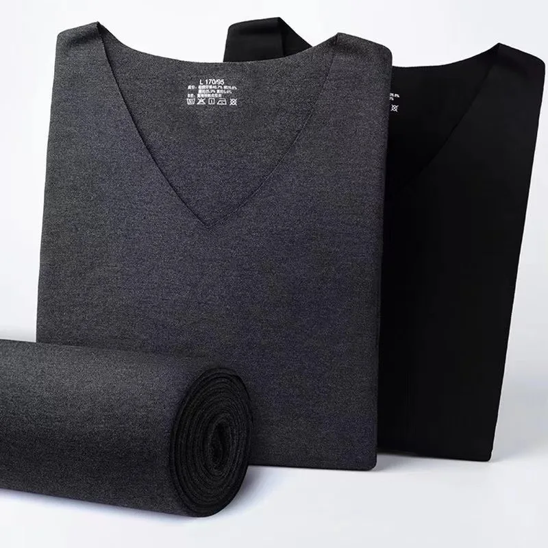 Mens V-neck Thermal Underwear Set Long Johns Men Autumn Winter Shirt and Pants 2 Piece Set Male Long Underwear Thermal Clothing