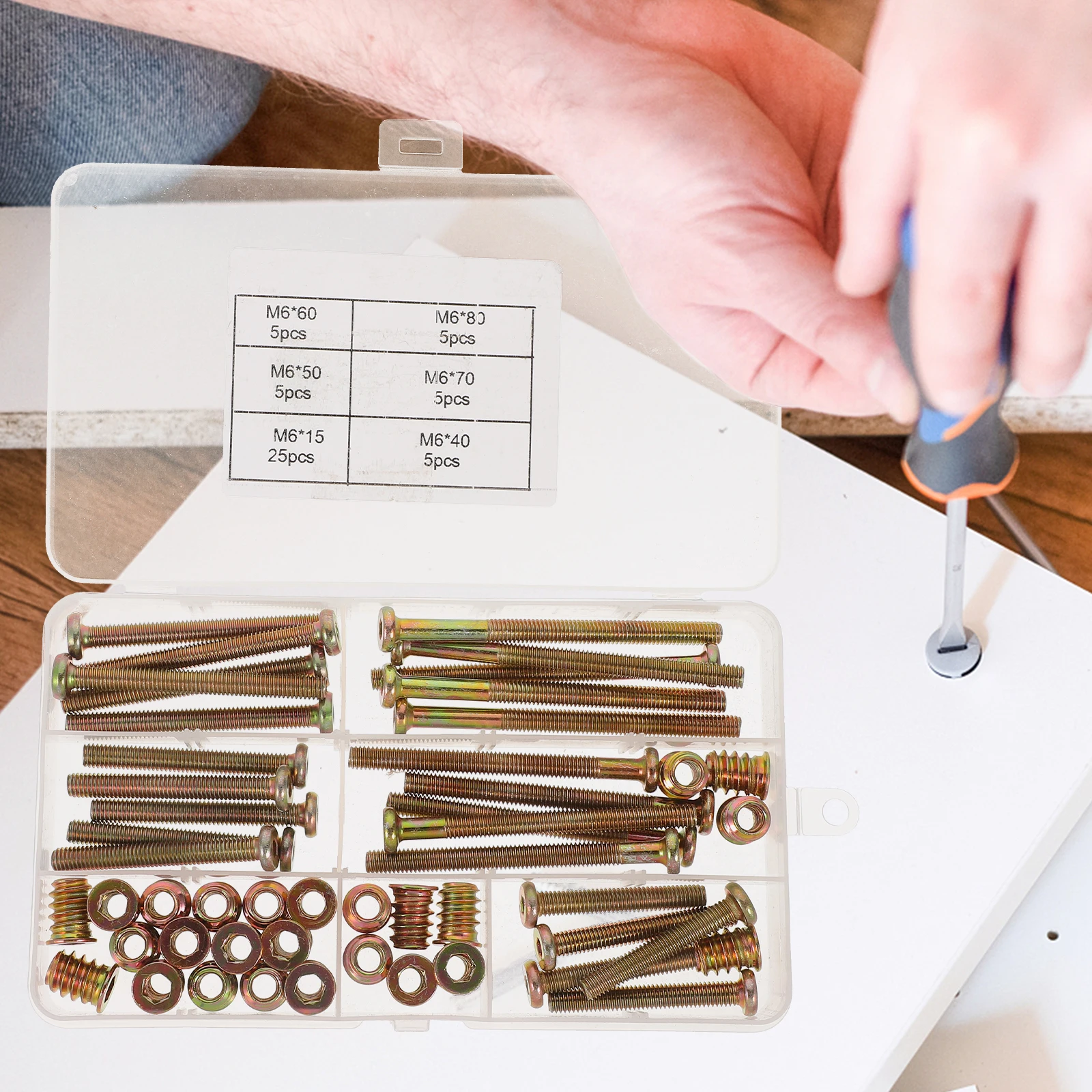 

1 set Furniture Screws 25 Sets M6x15mm Galvanized Steel Threaded Inserts Nuts Bolts Kit Wood Hardware Durability Anti Rust Easy