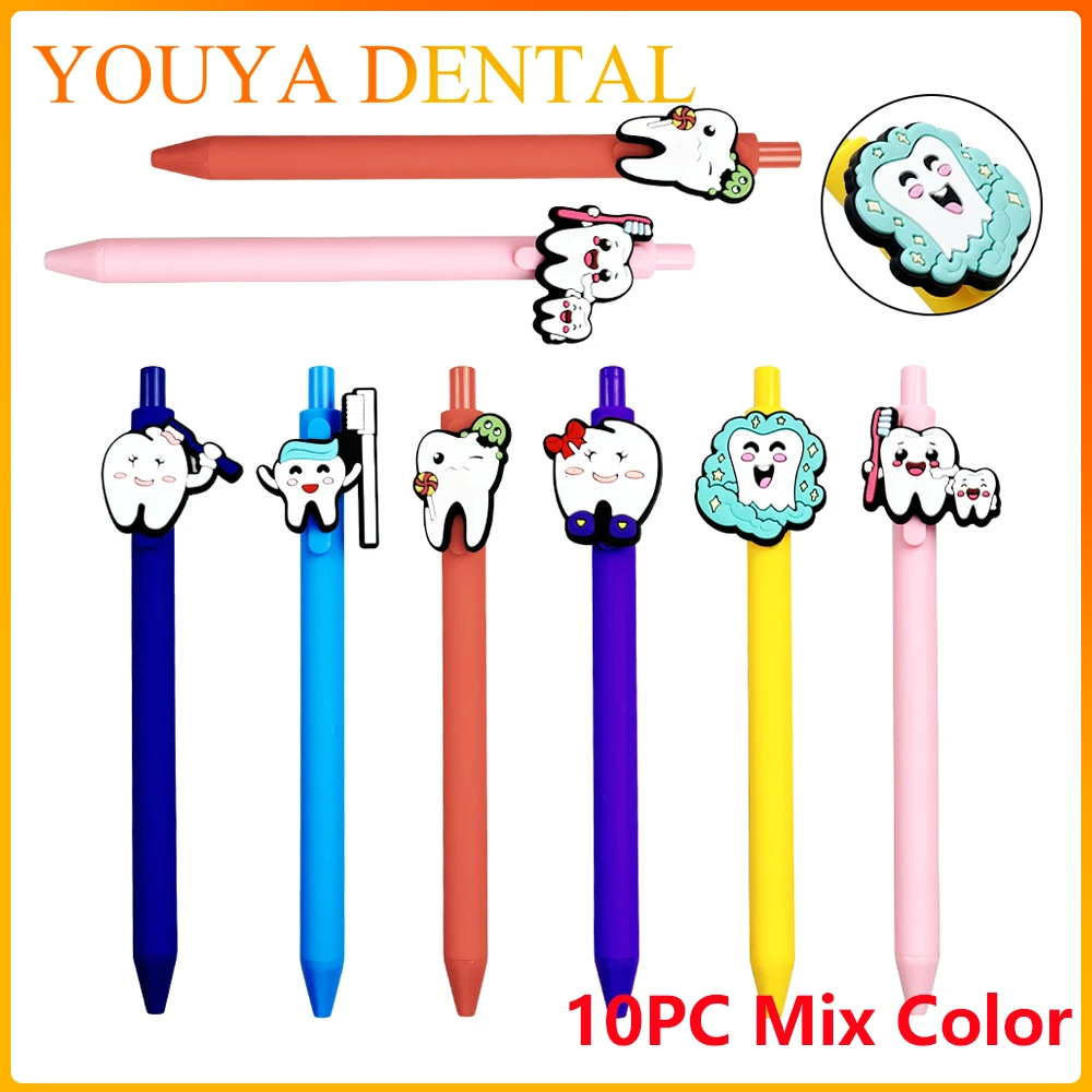 10pcs Dentist Teeth Theme Creative Patch Neutral Pen World Love Teeth Day Themed Patch Pen Retractable Gel Pen Smile Teeth Serie