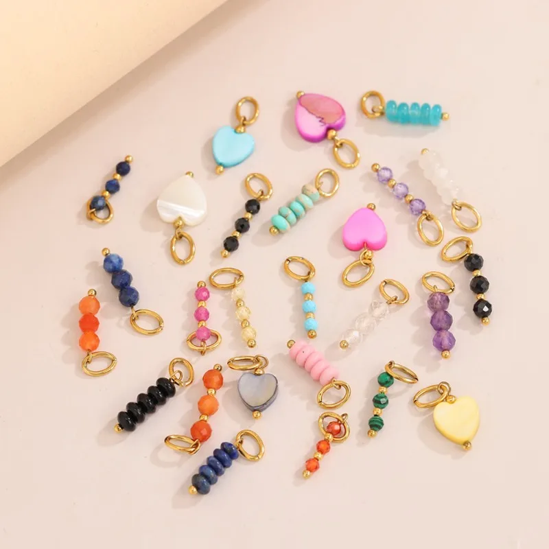 Boho Gemstone Link Charm Pendants Gold Plated Mixed Natural Stone Heart Bead Connector For Handmade DIY Jewelry Making Supplies