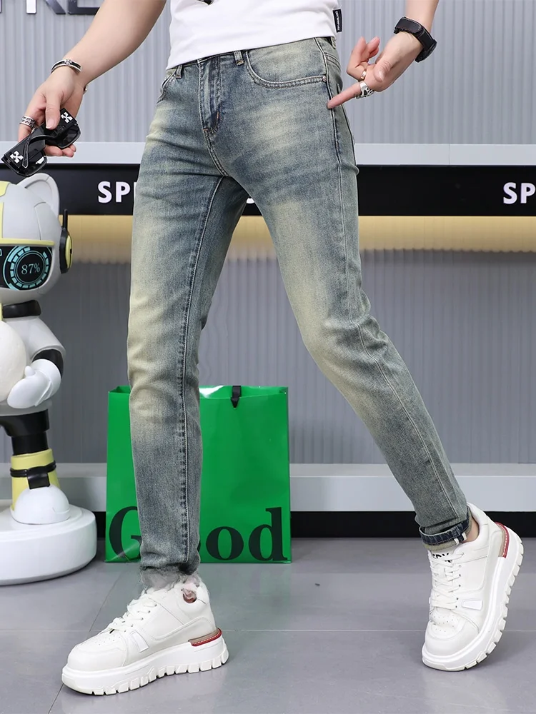 Jeans retrò slim fit da uomo europei di fascia alta Primavera Estate Nuovo arrivo Comodo cotone elasticizzato Denim Gioventù Faion