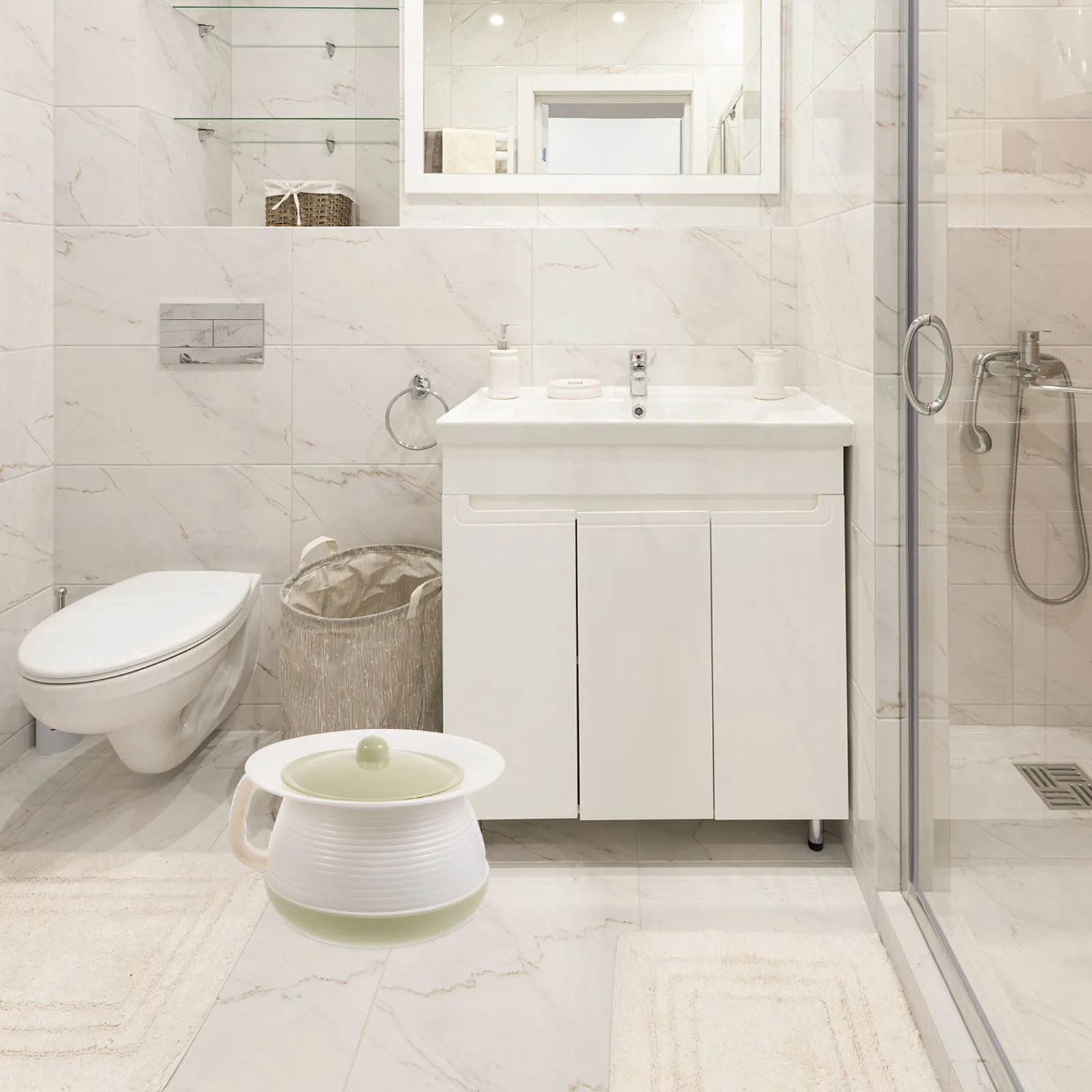 1-個の厚みのあるプラスチック製小便器ポータブル大人用尿ポット吐き出し口カバー付き落下防止滑り止めベース家庭用ハンドヘルドトイレ