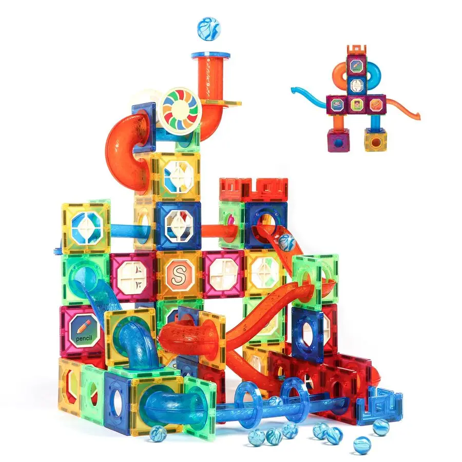 

Magnetic Tiles 176Pcs Marble Run Childrens Educational Toys for Developing Mathmatics and Physics Skills and for Developing Crea