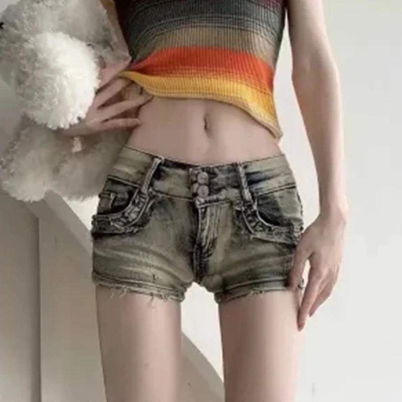 

Spicy Girl Sexy Low Waist Denim Shorts Female 2024 Summer New Slim Skinny Shorts Party Shorts Jeans Women's Clothing