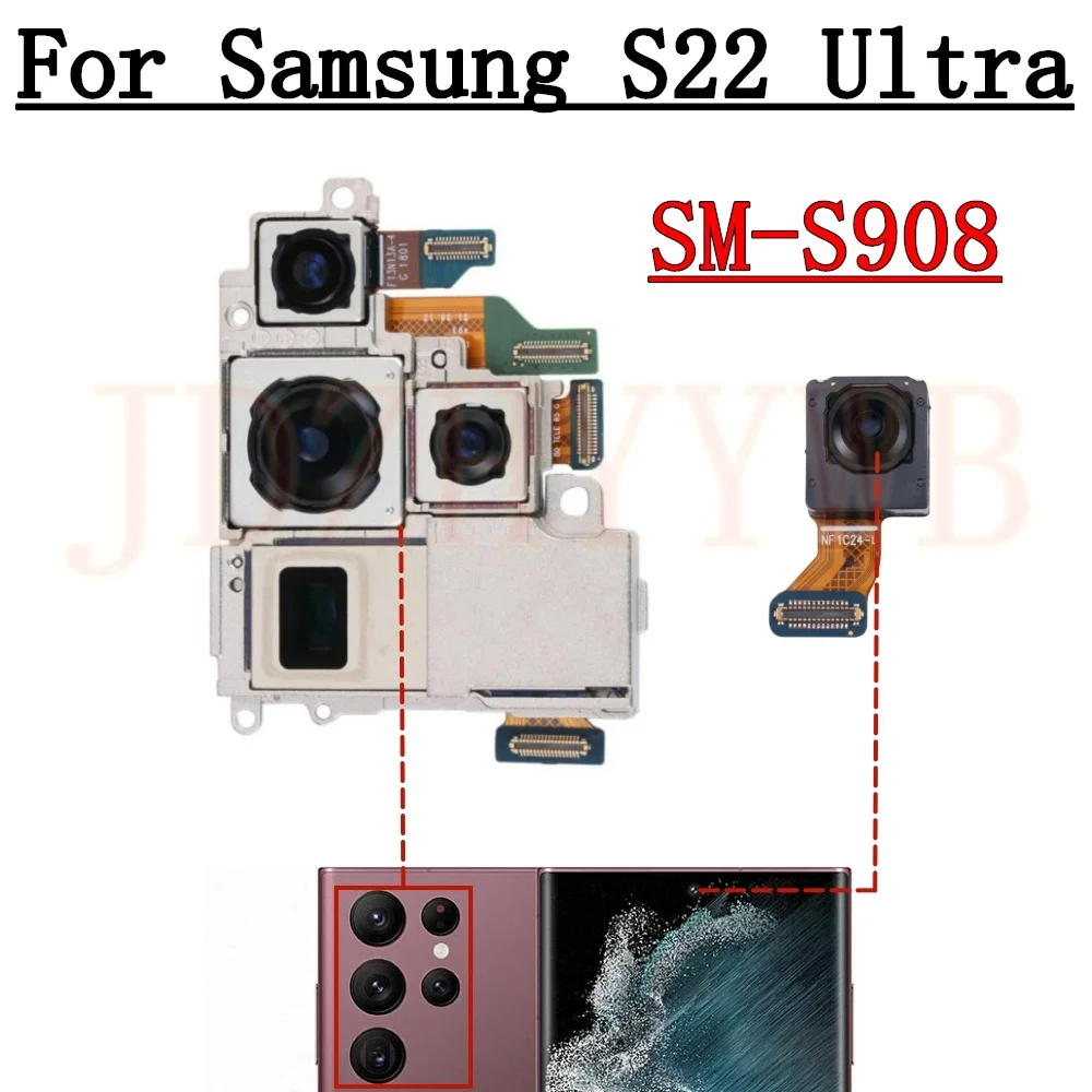 Front Rear Camera For Samsung Galaxy S22 Ultra 5G S908B S908U S908E S908N Frontal Selfie Wide Back Main 108MP Camera Module Flex