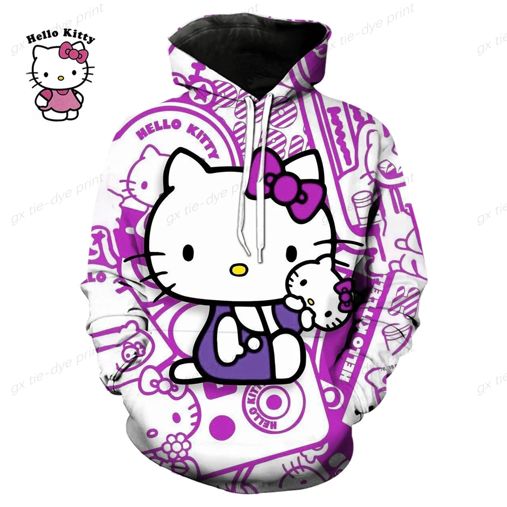 Sanrio Hello Kitty Cartoon Print Hoodie y2k Fashion New Women\'s Casual Harajuku Oversized Sweatshirt Kawaii Women\'s Spring Top