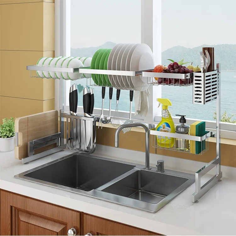 

Dish Drying Rack Over Sink Drainer Shelf for Kitchen Supplies Storage Counter 304 Stainless Steel Organizer Utensils Holder