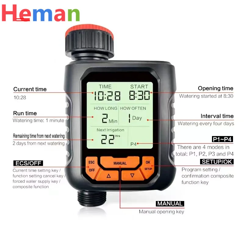 

Large LCD Display Water Timer Waterproof IP65 Home Garden irrigation Rainfall Timer Automatic Controller System