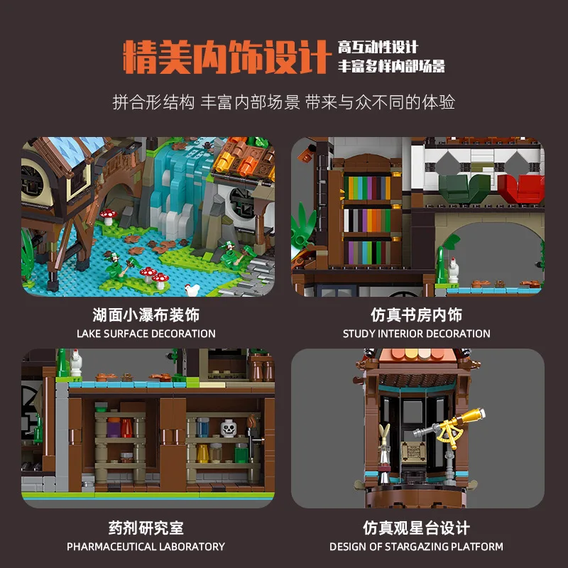 Blocs de construction d'école en bord de rivière, maison de laboratoire, modèle d'architecture MOC, château en briques, jouets pour cadeau d'anniversaire et de noël
